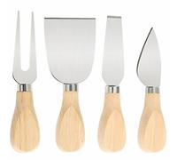 CHICAMPERA Juego de Cortadores de Queso y Cuchillo de Queso Acero Inoxidable y Madera Color Beige Resistente Corrosión y Fácil de Limpiar Mantequilla y Pizza