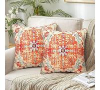Chicamy 40x40 cm Funda de Cojín Juego de 2 Bohemia Funda de Almohada Cuadrado Retro Fundas Cojines Naranja Geométricas Funda Almohada Decorativa para Cojín Sofá Cama Hogar Exterior Jardin
