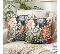 Chicamy Funda de Cojín Flores de Peonía 40 x 40 cm Juego de 2 Funda Cojín Sofa Otoño Mandala Fundas de Almohada Cuadrada Modernas Funda Cojin Decorativas para Sofá Cama Coche Hogar Exterior