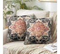 Chicamy Juego de 2 Funda Cojín Sofa 40 x 40 cm Negro Fundas de Cojines Flores Mandala Vintage Funda de Almofadas Etnico Geometría Funda de Cojines Decorativos para Sofa Exterior Otoño Invierno