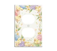 Chick Duplex - Placa de pared para toma de corriente, diseño de flores y hojas de primavera, color amarillo, tamaño estándar, placas de pared para enchufes eléctricos para el hogar, sala de estar