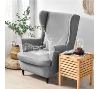 Chickwin Funda Sillon Orejero Elástica Impermeable, Funda Sillon Orejero con Cojin Separado, Funda Color Sólido Sencillo Sofa 1 Plaza, Fundas para Sillones Orejeros Lavables (Gris)