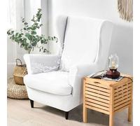 Chickwin Funda Sillon Orejero Elástica Impermeable, Funda Sillon Orejero con Cojin Separado, Funda Color Sólido Sencillo Sofa 1 Plaza, Fundas para Sillones Orejeros Lavables (Blanco)
