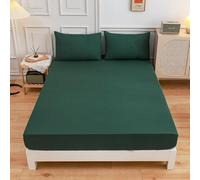 Chickwin Sábana Bajera Ajustable Colchones, 100% Poliéster Suave Cómoda Transpirable Tela - Color sólido - Elástico en el Borde Bolsillo Profundo 27cm (150x200x27cm,Verde Oscuro)