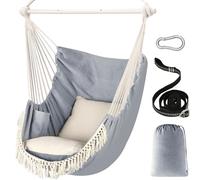 Chihee Columpio Silla Hamaca MAX 227KG 2 Cojines incluidos Barra de Metal con Ranuras Antideslizantes Silla Colgante portátil Bolsillo Lateral Silla Bohemia Grande de macramé Interior Exterior