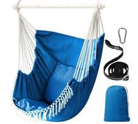 Chihee Columpio Silla Hamaca MAX 227KG 2 Cojines incluidos Barra de Metal con Ranuras Antideslizantes Silla Colgante portátil Bolsillo Lateral Silla Bohemia Grande de macramé Interior Exterior
