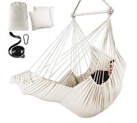 Chihee Columpio Silla Hamaca Reposapiés Cojines Correa de Suspensión Mosquetón Incluido Barra separadora de Metal Plegable para un Almacenamiento fácil y Duradero Tejido de algodón Bolsillo Lateral