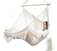 Chihee Columpios Hamaca Silla Súper Grande Silla Colgante Tejido de Cuerda de Algodón Hilado Suave, Colapsable Fuerte Barra de Metal Spreader Asiento Ancho Encaje Stretch Swing Silla
