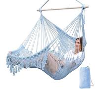 Chihee Columpios Hamaca Silla Súper Grande Silla Colgante Tejido de Cuerda de Algodón Hilado Suave Silla, Colapsable Fuerte Barra de Metal Spreader Asiento Ancho Encaje Stretch Swing Silla