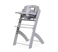 CHILDHOME, Trona Evolutiva : De 0 meses a 85KG, Tableta incluida, Madera de haya, Barra antivuelco, Arnés de seguridad de 5 puntos, Tornillos invisibles, Evosit gris