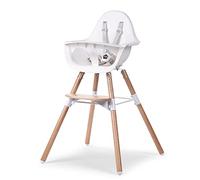 Childhome Trona para bebé/niño evolutiva, a partir de 6 meses, altura regulable, arnés de 5 puntos, muchos accesorios, compatible con la silla newborn evolu, madera de haya, evolu 2, color blanca