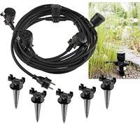 ChiliTec Enchufe de jardín de 15 m, cable de goma, 5 enchufes, enchufe exterior con tapa, IP44, distribución de corriente, distancia de 2,5 m, enchufe múltiple para exterior, jardín, bancal, color