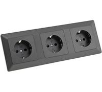 ChiliTec MILOS - Juego completo de 3 enchufes empotrados para pared (3 enchufes de pared, con protección contra contactos, 3 tomas, color gris