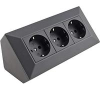 ChiliTec Regleta de 3 enchufes, ángulo de 90°, 230 V, montaje en esquina y en superficie, para encimera, cocina, taller, color antracita