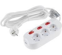 ChiliTec Regleta de 3 enchufes con conexión Individual con Cable de 1,5 m, Interruptor para Cada Enchufe con Mayor protección táctil, Color Blanco