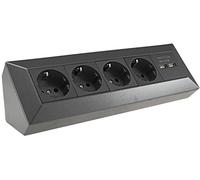 ChiliTec Regleta de 4 enchufes, con 2 enchufes USB, para montaje en esquina y en superficie, para cocina, para encimera, 230 V, color antracita