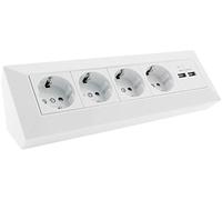 ChiliTec - Regleta de 4 enchufes de Cocina con 2 Puertos USB 3,1 A, 250 V ~ 2 Tomas de Tierra, Toma de Esquina para Cocina, Oficina, Taller - Blanco