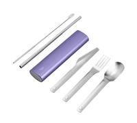 Chilly's Cubiertos - Cubiertos Portátiles, de Acero Inoxidable con Estuche de Viaje de Aluminio, Cuchillo, Tenedor, Cuchara y Pajita Reutilizables, Aptos para Lavavajillas - Lavender