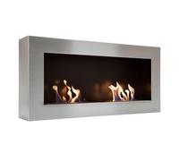 Chimenea de etanol mural de gran anchura en acero y doble llama Purline NISA Silver