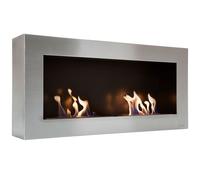 Chimenea de etanol mural de gran anchura en acero y doble llama Purline NISA Silver