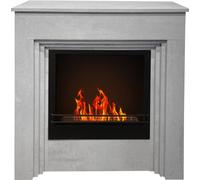 Chimenea de pie Bellini, fabricada en Italia, con diseño de bioetanol, apariencia de madera y detalles en imitación de hormigón. Dimensiones: 96 cm de largo x 35 cm de profundidad x 96 cm de alto