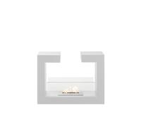 Chimenea de pie moderna Tete a Tete de 2 kW con bioetanol, marco de metal blanco y cristal templado protector - Stones