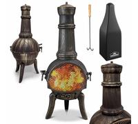GARDEBRUK® Chimenea Jardín Estufa Leña Carbón Brasero Exterior 112cm Hierro In ubierta Atizador