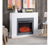 HomCom Chimenea eléctrica 1800-2000W decorativa con mando, llama ajustable, termostato – Blanco