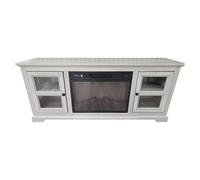 Mueble aparador con chimenea eléctrica en acabado tipo roble color gris. con dos armarios con puerta.