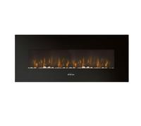 Chimenea eléctrica de 2000w y bajo consumo. diseño panorámico en cristal templado negro y panel frontal curvado. con sistema de leds laterales y traseros. tiene panel de control y mando a distancia co