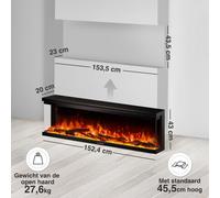 Chimenea eléctrica de pared - 152 cm de ancho - 1800 vatios - Metal negro - Estufa de ambiente moderna