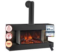KAMINIO® Liz Chimenea eléctrica de Pared con Tubo de Estufa | Chimenea decorativa con calefactor, efecto fuego 3D de 5 niveles, 2 huecos LED, termostato, temporizador y mando a distancia