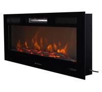 Chimenea eléctrica panorámica con salida de aire frontal. 2 potencias seleccionables. 3 niveles de intensidad de llama. programable semanalmente. simulación de leños incluidos. 116 cm