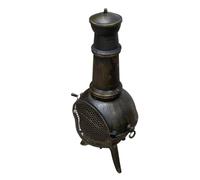 Chimenea Hierro Fundido para jardín | 110 x 48 x 50cm | Efecto Bronce Premium | Ventilación de Aire Ajustable y Tapa extraíble | Rejilla para Cenizas, Parrilla, Cubierta para Lluvia y Atizador Gratis