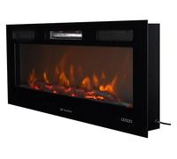 Chimenea eléctrica panorámica con salida de aire frontal. 2 potencias seleccionables. 3 niveles de intensidad de llama. programable semanalmente. simulación de leños incluidos. 116 cm