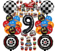 Chingcoo 54 piezas Hot Whels de Cumpleaños 9 Años Niño, Hot Whels Decoracion Cumpleaños Fiestas para Juego Niño, Decoración Cumpleaños Cars Niño, Decoración Globos para Fiesta de Cumpleaños 9 Niños