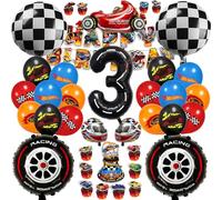 Chingcoo 54 unidades Hot Wheels ¡decoración de cumpleaños para niños de 3 años, coche de carreras, globos