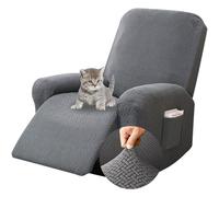 Chingcoo Funda de sillón de 4 piezas, todo incluido, protector de sillón para sillones de relax, protector de sillón para sillones de televisión, funda completa, funda elástica con bolsillos (gris