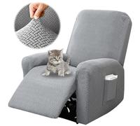 Chingcoo Funda para sillón de 4 piezas, funda de sillón de TV y relax, todo incluido, sillón elástico con bolsillos (gris claro)