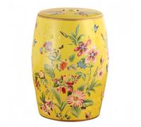 Chinoiserie Ceramic Garden Stool, Flower and Butterfly Drum Changing Stool | Plant Stand & Extra Seating, Indoor/Outdoor Side Table Ottoman for Living Room, Bedroom, Patio, Bathroom(Yellow)