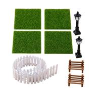 Chosertory Adornos Jardín con Valla y Asiento para Maqueta Casa coración Patio en Miniatura Escena Exterior con Césped y Farola Acuado para Manualidas Infantiles