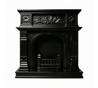 Chosertory Chimenea en Miniatura Pieza de Chimenea Modelo Decorativo Maqueta de Hogar Accesorio de Casa de Muñecas con Frente Ornamentado y de Fuego y Plástico, Negro