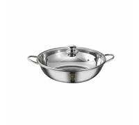 Chosertory Olla Doble Compartimento Olla Caliente Cazuela de Acero Inoxidable 304 Cuerpo Robusto Superficie Lisa Calentamiento Uniforme para Inducción Gas, 28 Cm, Olla De Sopa Clara Con Tapa