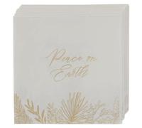 Christian Art Gifts Juego de 12 servilletas cuadradas de papel de Navidad decorativas para el hogar y la cocina: Paz en la Tierra, tema de pino blanco y dorado para platos de cena, aperitivos, fiestas