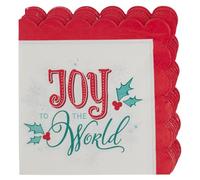 Christian Art Gifts Juego de 12 servilletas cuadradas de papel de Navidad decorativas para el hogar y la cocina: Joy to the World, tema de acebo festoneado rojo, blanco y verde, platos de cena