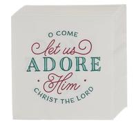 Christian Art Gifts Juego de 12 servilletas cuadradas de papel de Navidad decorativas para el hogar y la cocina: Come Let Us Adore Him Tema festivo rojo, blanco y verde para platos de cena, aperitivos
