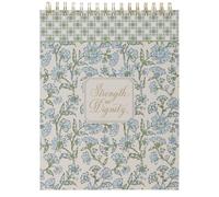 Christian Art Gifts Large Inspirational Hardcover Spiral-Bound Notepad for Women: Strength & Dignity Bible Verse for Writing Lists, White & Blue Floral, 80 Lined Double-Sided Pages
