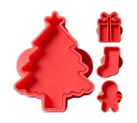 Christmas Cookie Cutters 4 Piece Set - Holiday Baking Molds | Gingerbread | 4 Pack Festive Shapes Includes Gingerbread Man, Christmas Stocking, Tree & Gift Box, Chocolate & Press, For H