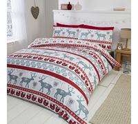 Christmas Hearts 100% Brushed Cotton - Juego de Ropa de Cama Compuesto por Funda nórdica y 2 Fundas de Almohada, Material: Franela de algodón, Color: Rojo, algodón, Red/Multi-Colour, Doble