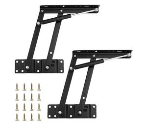 CHUEHKAK 2 bisagras para muebles con mecanismo de elevación para mesa de café, neumático, elevador, bisagra de resorte elevador plegable, para mesa de café, con 16 tornillos, color negro